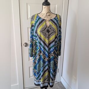 Laundry by Shelli Segal Black, Navy and Green Patterned Dress Size XL